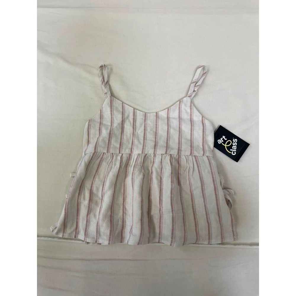 Art Class Girls Pink White Striped Cami Top Side‎ Tie Peplum Smocked Back NWT S
